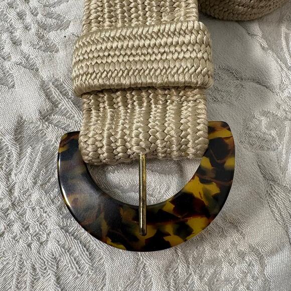 Tortoiseshell Buckle Elastic Belt Unisex Tan Sz M-L Androgynous Urban Work Wear - Picture 2 of 5